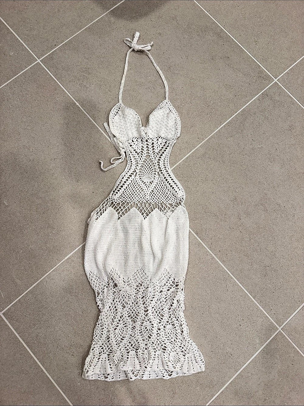 chynna dolls Crochet Halter Swim Cover-Up in White